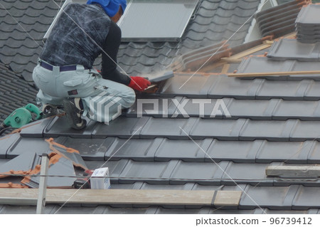 Replacement work for disaster prevention tiles Material background Replacement work for disaster prevention tiles Material background 96739412