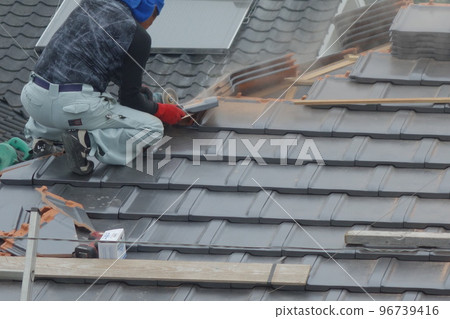 Replacement work for disaster prevention tiles Material background Replacement work for disaster prevention tiles Material background 96739416