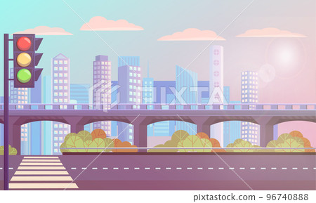 Modern Cityscape with Empty Street, Zebra Crossing Modern Cityscape with Empty Street, Zebra Crossing 96740888