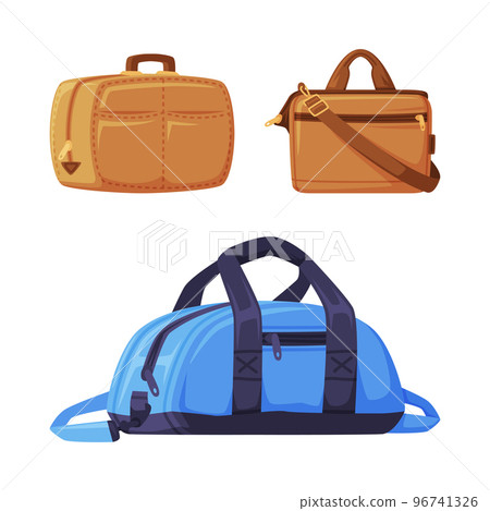Travel Bag with Handle and Zipper as Packed Luggage for Traveling Vector Set 96741326