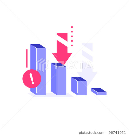 Money loss vector illustration, flat cartoon cash with down arrow stocks graph, concept of financial crisis, market fall 96741951