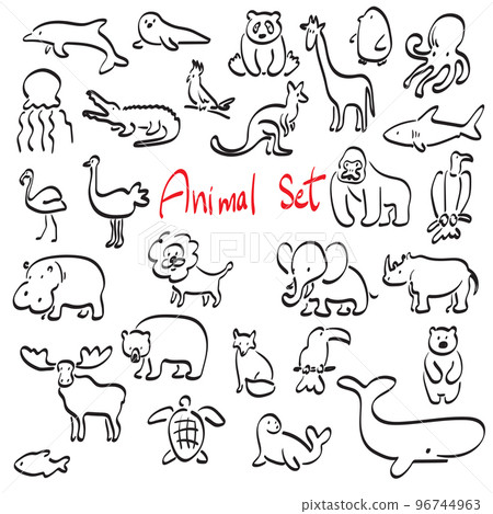 animal set illustration vector hand drawn isolated on white background line art. 96744963