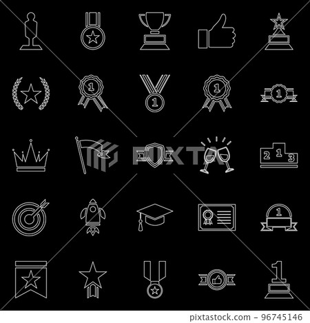 Success line icons on black background 96745146