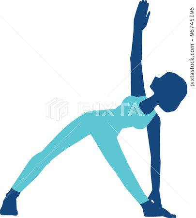 女人做三角姿勢（三角姿勢）的人做瑜伽插畫素材 96745196