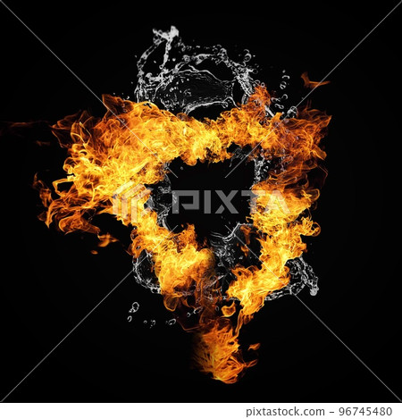 3d illustration of fire and water swirling in a circle 96745480