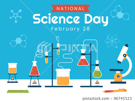 National Science Day February 28 Related to Chemical Liquid, Scientific, Medical and Research in Flat Cartoon Hand Drawn Templates Illustration 96745523
