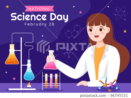 National Science Day February 28 Related to Chemical Liquid, Scientific, Medical and Research in Flat Cartoon Hand Drawn Templates Illustration 96745531