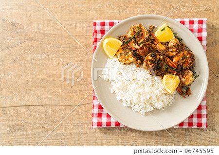 jerk shrimps or grilled shrimps in Jamaica style with rice jerk shrimps or grilled shrimps in Jamaica style with rice 96745595
