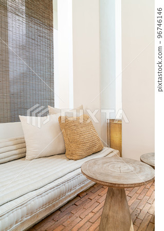 beautiful and comfortable pillows on sofa 96746146