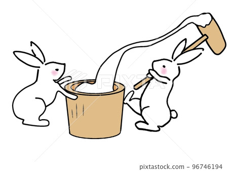 Two rabbits making mochi 96746194