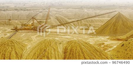 own coal open pit landscape with enormous digging excavator Selectiv focus own coal open pit landscape with enormous digging excavator Selectiv focus 96746490