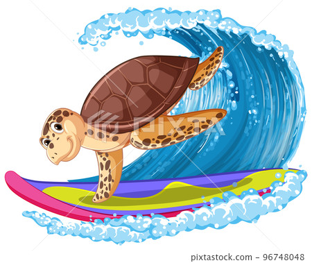 Cute turtle cartoon character surfing Cute turtle cartoon character surfing 96748048