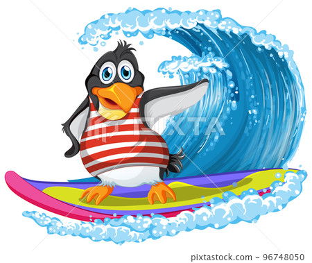 Cute penguin cartoon character surfing Cute penguin cartoon character surfing 96748050