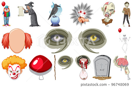 Set of horror halloween objects and cartoon characters 96748069