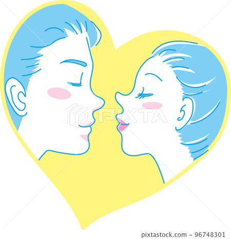 Men and women facing each other_heart_cyan yellow Men and women facing each other_heart_cyan yellow 96748301