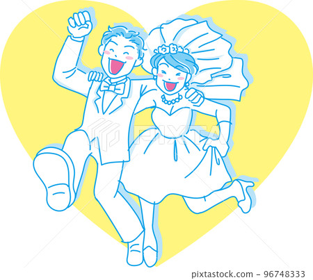 Marriage _ Two people running _ Heart _ Cyan yellow 96748333