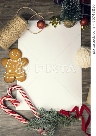Greeting card for Christmas on the background of Christmas decorations. Place for text. 96748810
