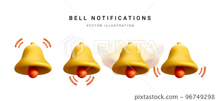 Set of 3d realistic bell isolated on white background. Vector illustration 96749298