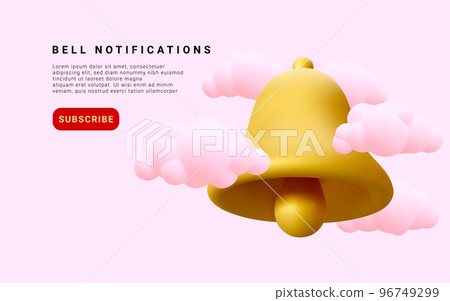 3d realistic notification bell whith clouds. Vector illustration 96749299