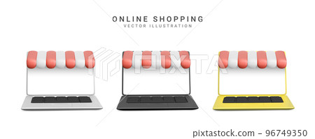 Realistic 3d concept of online store in your laptop. Vector illustration Realistic 3d concept of online store in your laptop. Vector illustration 96749350