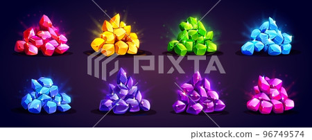 Game icons of precious gemstones piles Game icons of precious gemstones piles 96749574