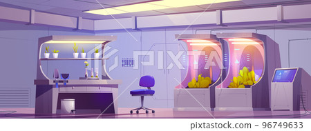 Laboratory with plants growing equipment interior Laboratory with plants growing equipment interior 96749633