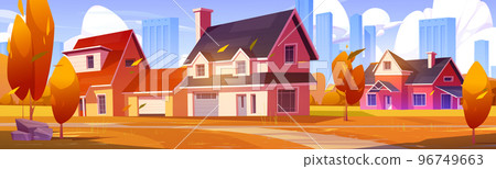 Suburb houses at autumn landscape with city view Suburb houses at autumn landscape with city view 96749663