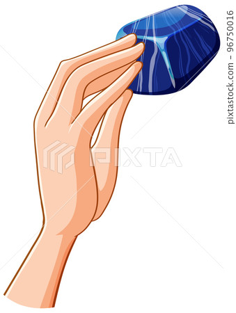 Hand holding sodalite stone isolated 96750016