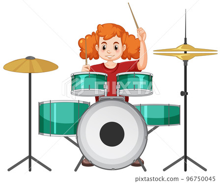 A girl playing drum musical instrument 96750045