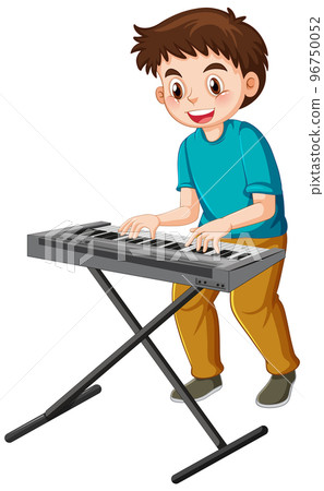 A boy playing electronic musical instrument A boy playing electronic musical instrument 96750052