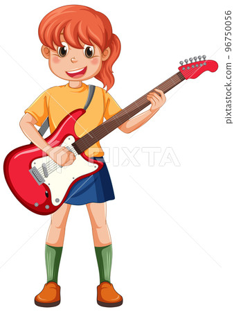 A girl playing electric guitar A girl playing electric guitar 96750056