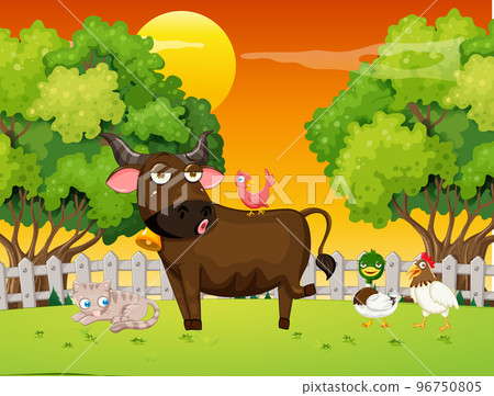 Park scene with many animals Park scene with many animals 96750805