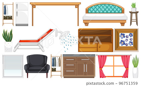 Furniture and household appliances on white background 96751359