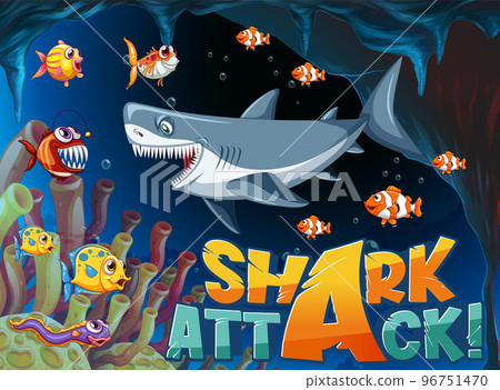 Shark attack icon with underwater sea animal Shark attack icon with underwater sea animal 96751470