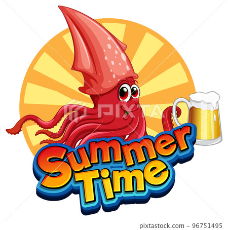 Summer time word with squid cartoon 96751495
