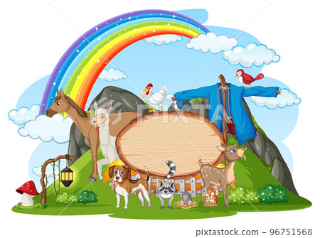 Cute animal cartoon character in ourdoor scene isolated island 96751568