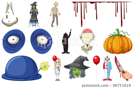 Set of horror halloween objects and cartoon characters Set of horror halloween objects and cartoon characters 96751629