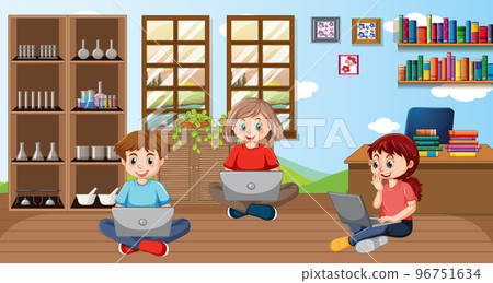 Children using laptop for online learning Children using laptop for online learning 96751634