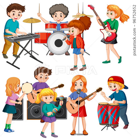 Set of kids playing different musical instrument 96752652