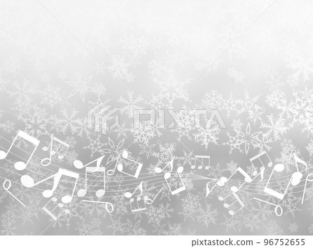 雪花和音符的銀色背景插圖 96752655