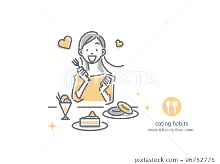 一個享受糖果的年輕女人簡單而時尚的線條畫插圖 96752778