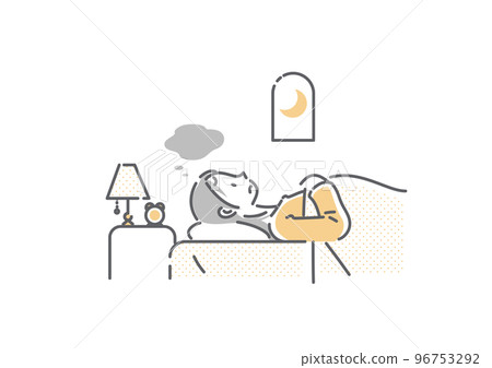 一位患有失眠症的年輕女性 簡單時尚的線條畫插圖 一位患有失眠症的年輕女性 簡單時尚的線條畫插圖 96753292