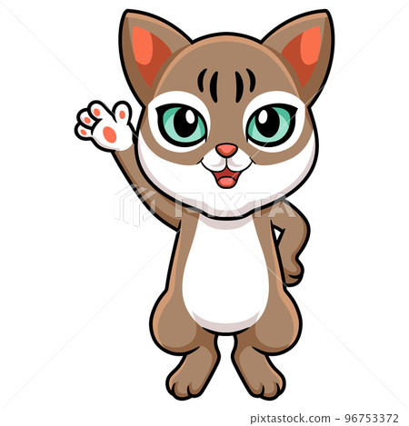 Cute singapura cat cartoon waving hand Cute singapura cat cartoon waving hand 96753372