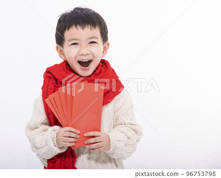 HAPPY Asian boy showing holding many red envelope HAPPY Asian boy showing holding many red envelope 96753798