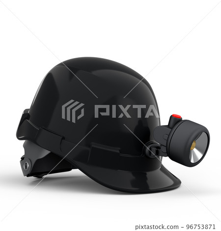 Black safety helmet or hard cap with flashlight isolated on wihte background Black safety helmet or hard cap with flashlight isolated on wihte background 96753871