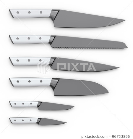 Set of chef's kitchen knives with a wooden handle isolated on white background. Set of chef's kitchen knives with a wooden handle isolated on white background. 96753896