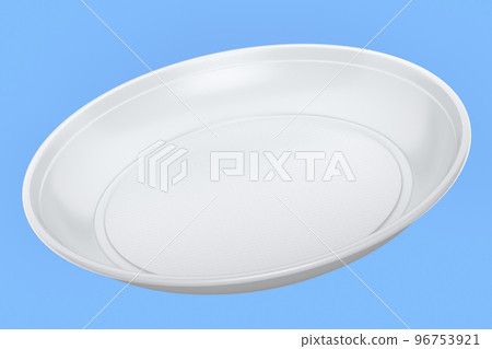 Eco-friendly disposable utensils like plate on blue background. 96753921