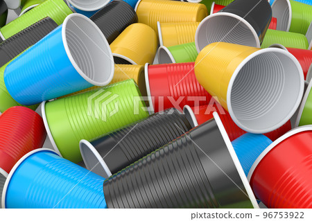 Heap of pastic disposable party cup for juice, fresh, beer on white background. Heap of pastic disposable party cup for juice, fresh, beer on white background. 96753922