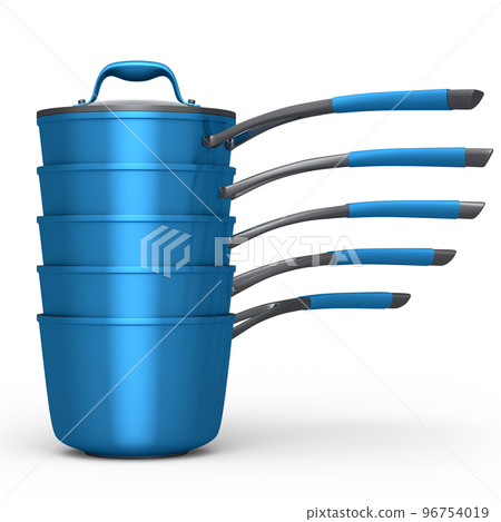 Set of stainless steel stewpot and chrome plated cookware on white background Set of stainless steel stewpot and chrome plated cookware on white background 96754019