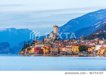 Lake Garda and the Malcesine Village at Sunset - Veneto Italy 96754197